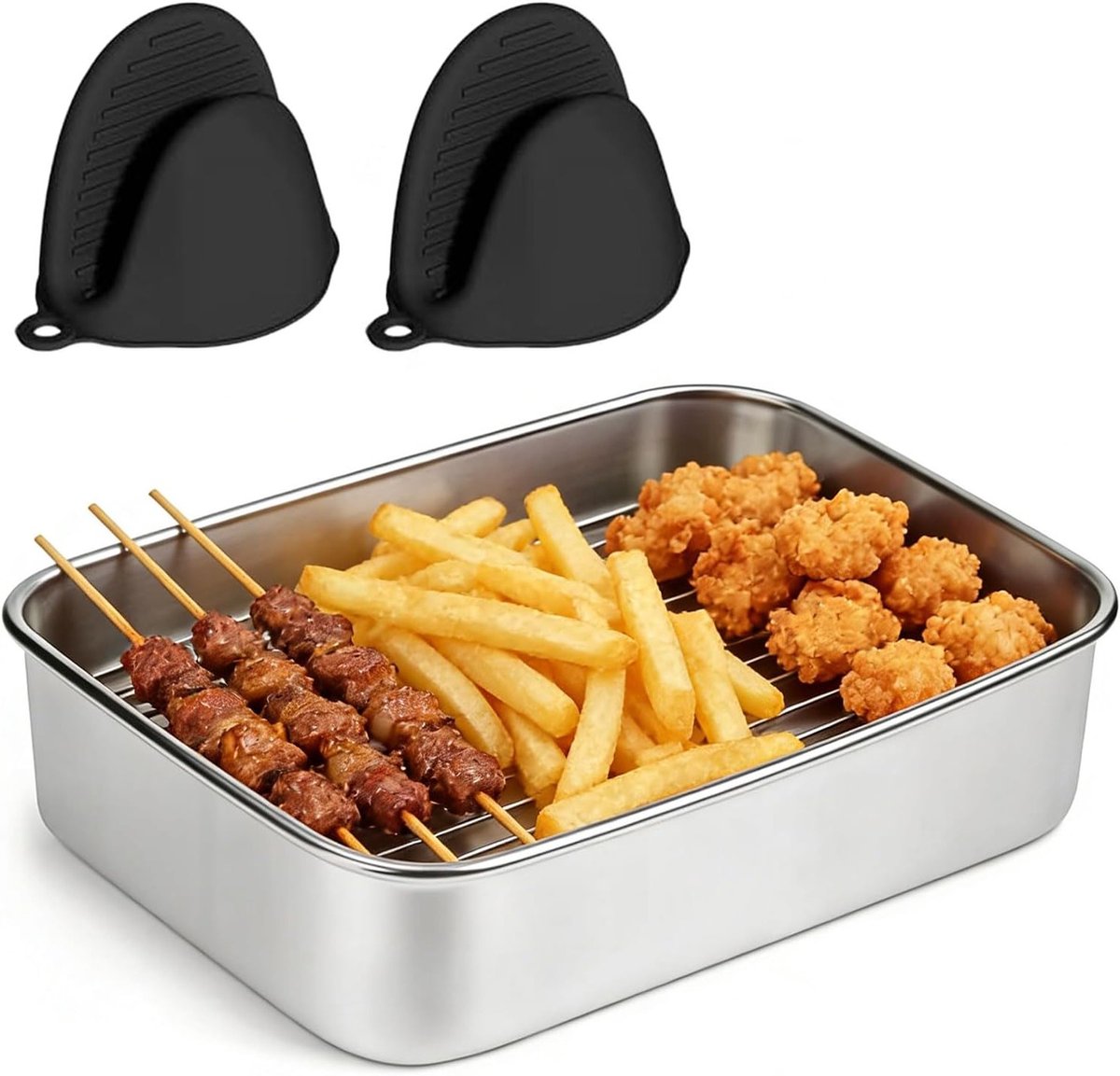 Ovenplaat van RVS voor Airfryer Roestvrijstalen Bakplaat met Handvatten Geschikt voor Bakken en Grillen Ideaal voor Oven en Airfryer Gebruik
