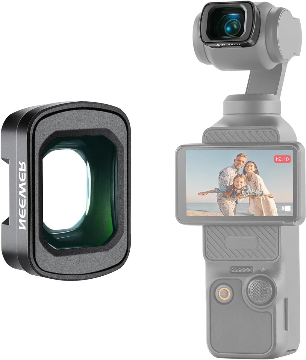 Breedhoeklens voor DJI OSMO Pocket 4 en 3 - 0.75x Vergroting, 108° Gezichtsveld, Magnetisch Coating, Actiecamera Accessoire