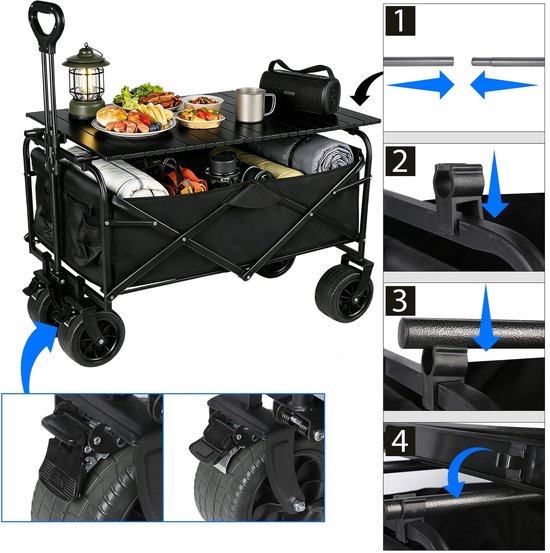 Miryx Bolderkar - Bolderwagen - Kampeerwagen - Opvouwbaar - Extra Sterk - Grote capaciteit - Tot 150 kg - Met Bekerhouder — afbeelding 2