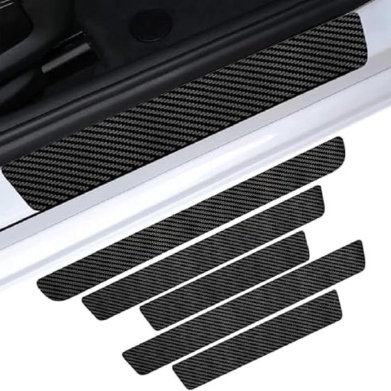 Instaplijsten Auto - Dorpelbeschermers Stickers - Lak Beschermen - Koolstofvezel Structuur - 5 Stuks Set - Zwart