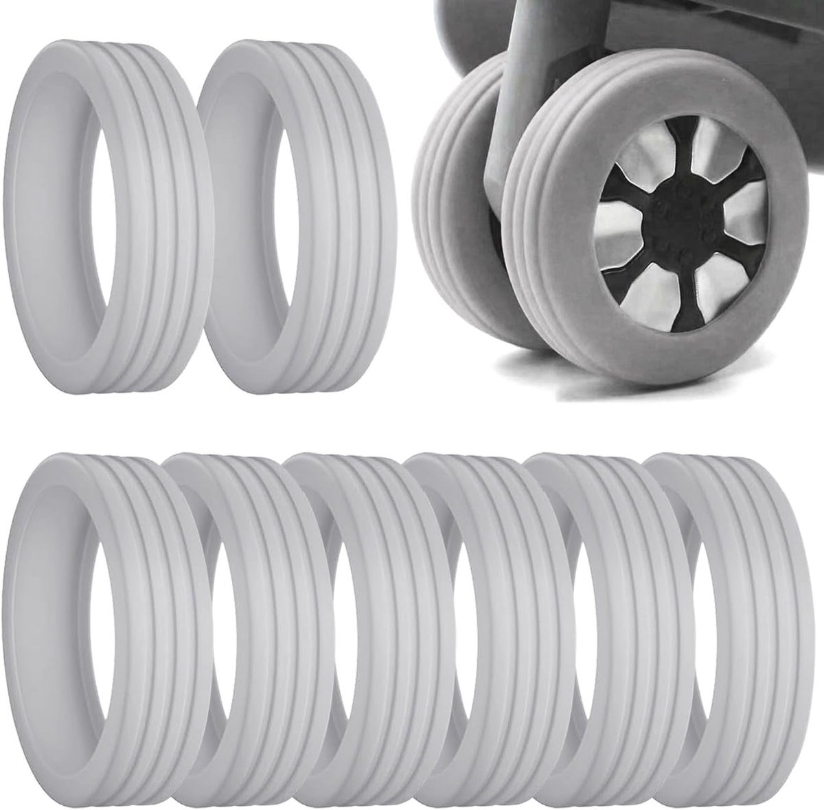 SnelShoppen - Luggage Wheel Covers, Siliconen Stil Beschermhoes voor Kofferwielen, Cabin Luggage, Koffer, Wielen Beschermers, Grijze Luggage Roll Cove