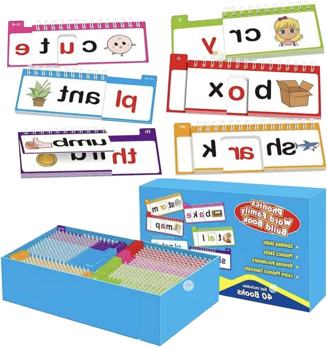 Woordfamilie Boek - Leerboeken Engels - Vroeg Leren - Rijm Gebaseerd - 40 Stuks - Meerdere Kleuren