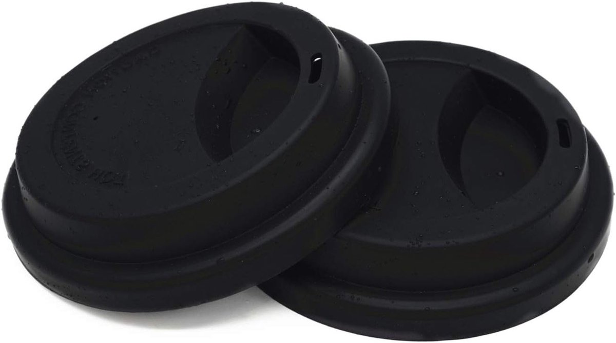 Herbruikbare siliconen drinkdeksels voor koffiemokken, lekvrije bekers, set van 2 - Zwart