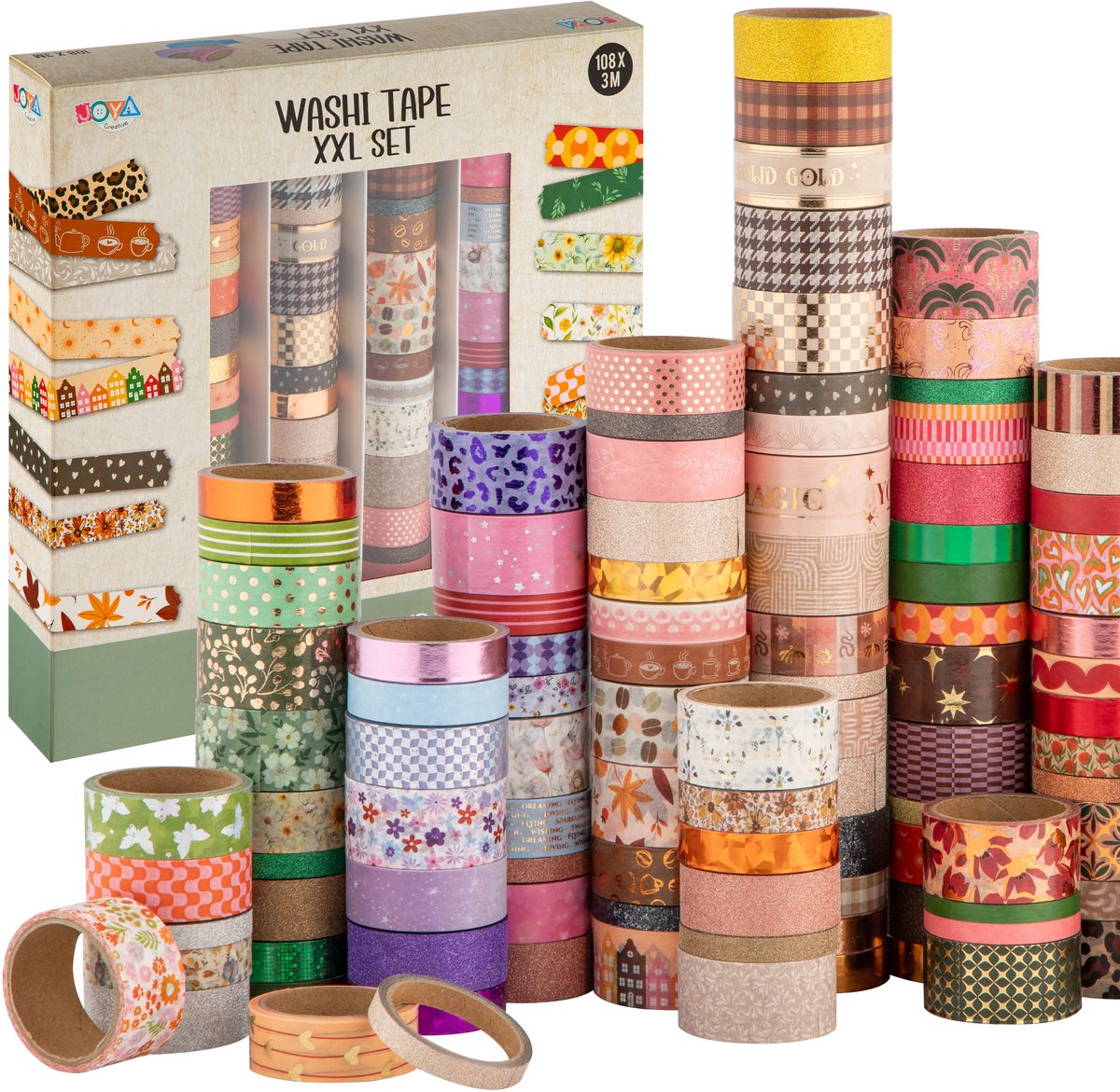 Washi Tape 108pcs - bullet journal accesoires - 3 meter per rol - Verschillende Designs - Stickers & Tapes - Journaling - Stickers Bullet Journal - Joya Creative — afbeelding 3