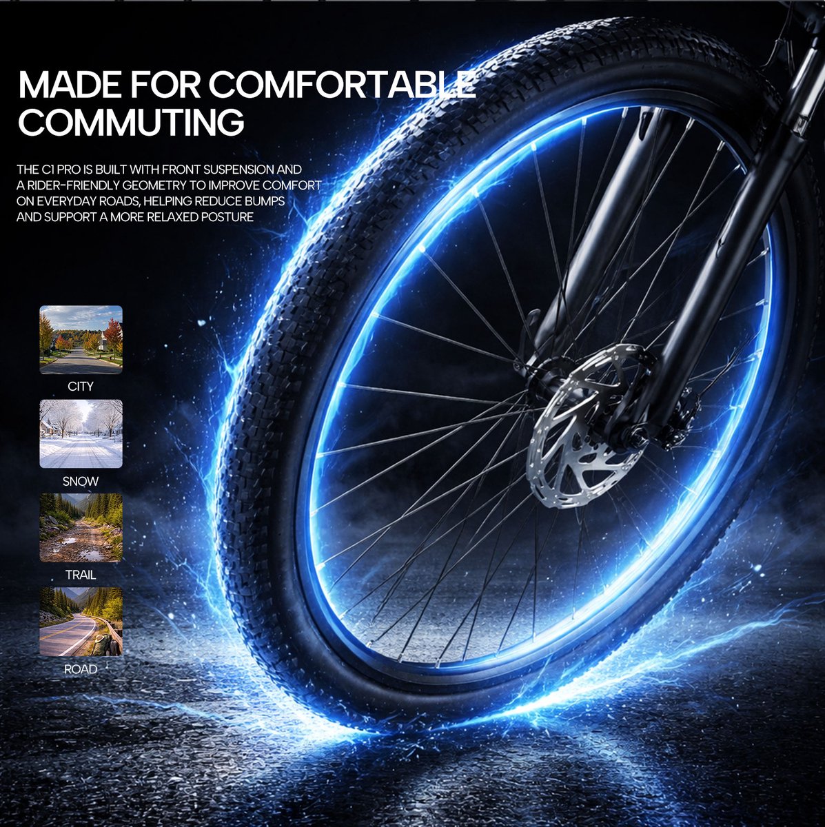 Pixar C1 Pro Elektrische Fiets - 250W Motor - 36V18Ah Accu - 28x1.95" Banden - Max Snelheid 25km/u - Max Bereik 80-100km thumbnail 6