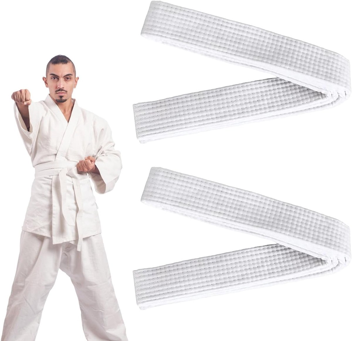2 Stuks Witte Judo- en Karatebanden van 220 cm - Professionele Budo Riemen van 100% Katoen voor Martial Arts, Taekwondo en Aikido