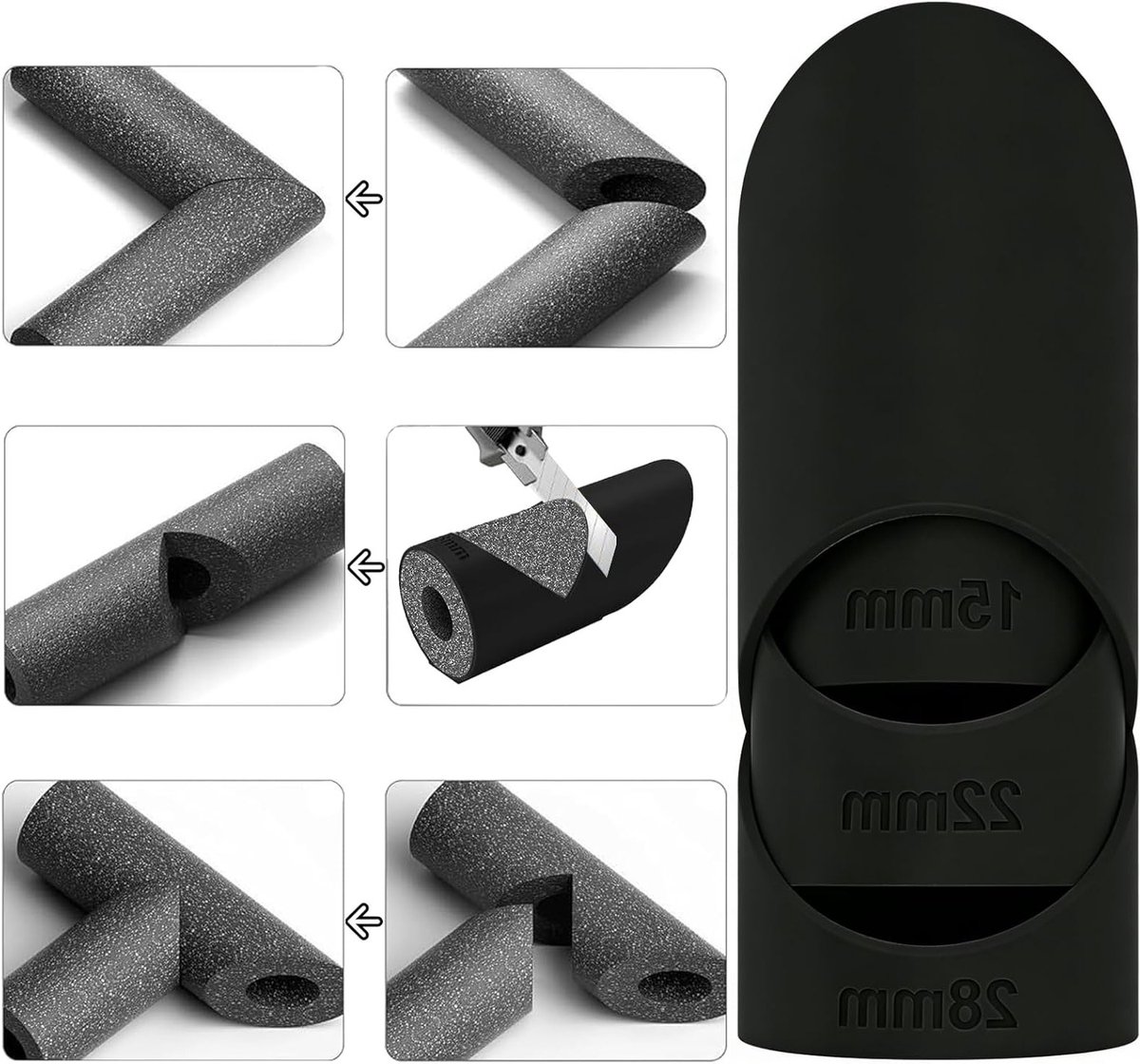 3-delige Set Snijgereedschap voor Pijpisolatie, Precisie Buizensnijder voor 13mm, 15mm, 22mm en 28mm, Ideaal voor Klusprojecten en Isolatiewerkzaamheden thumbnail 2