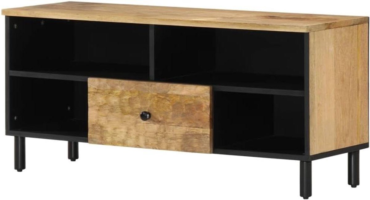 Televisiekast Massief Hout - Tv-meubel Opbergruimte - Woonkamer Inrichten - Robuuste IJzeren Poten - 100 x 33 x 46 cm
