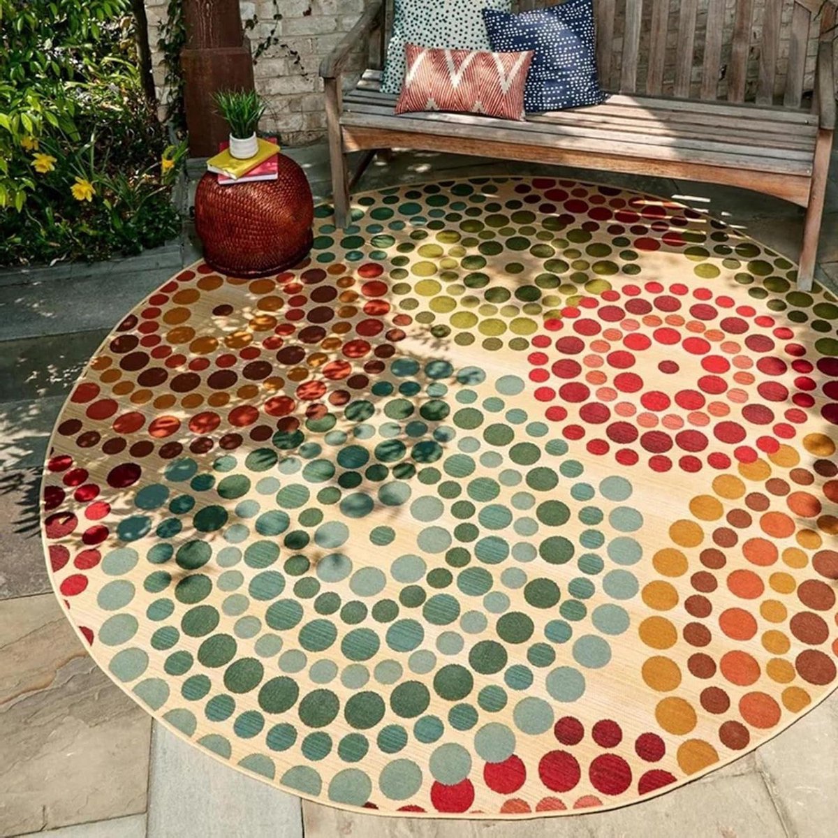 Buitentapijt Tropisch - Rond Terrastapijt - Buiten Leven - Waterdicht UV-bestendig - 150 cm - Meerkleurig