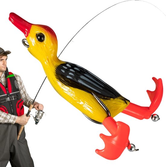 Zwemlokaas Eend - Vislokaas Topwater - Vissen Vangen - Realistische Bewegingen - 9 cm - Geel — afbeelding 5