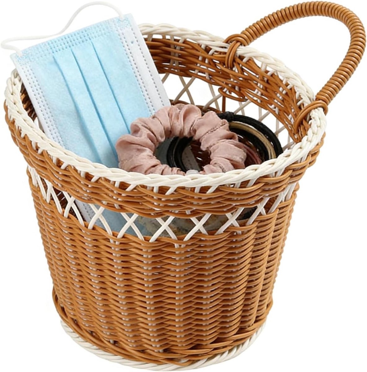 Wandmand - Opbergmand - Keuken Organiseren - Handgeweven Textuur - 17x23x17 cm - Wit