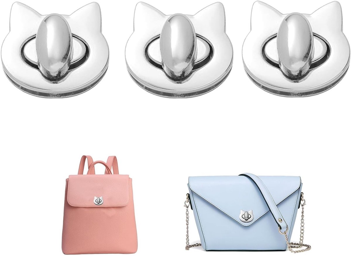 Cat Head Vorm Clips en Sluitingen, 3 Stuks Verstelbare Tas Accessoires voor Mode en Creatieve Projecten, Zilverkleurige Legering Twist Lock