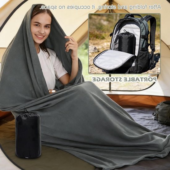 Katoenen huttenslaapzak met ultralichte binnenslaapzak van polarfleece, 180 x 80 cm, ideaal voor kamperen, wandelen en hostels — afbeelding 5
