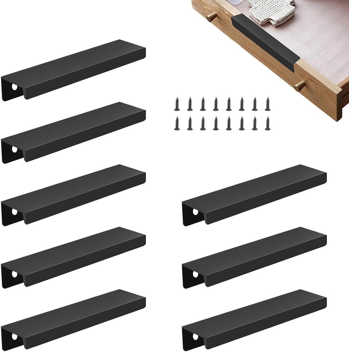 Zwarte Aluminium Ladehandgrepen voor Keukenmeubels en Meubels met 16 Schroeven - Anodiseerde Afwerking voor Kastdeuren en Ladefronten