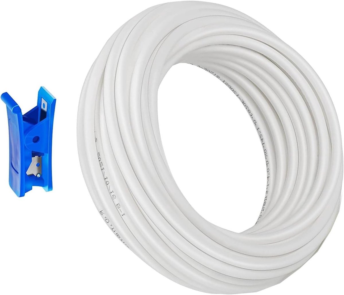 50 meter witte koelkastslang voor zij-by-side koelkasten, waterfilter en aquarium, 1/4 inch toevoerslang met slangsnijder voor optimale watertoevoer