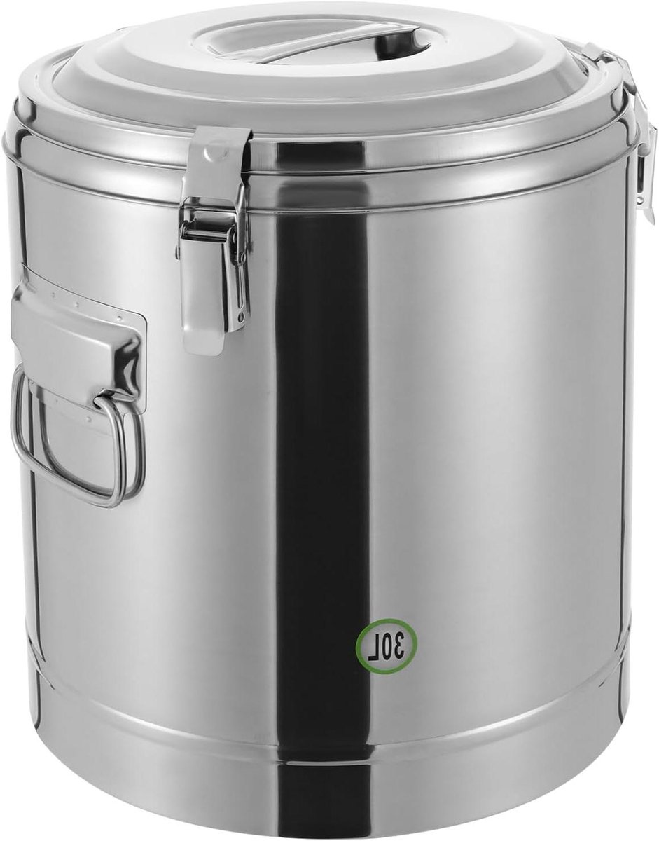 Geïsoleerde Bucket - Thermoscontainer Soepemmer - Eten Warm Houden - Dubbelwandige PU Isolatie - 30 Liter - Zilver