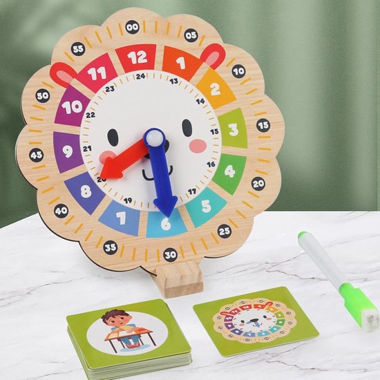 Houten Leerklok - Educatieve Klok Cijferklok - Tijd Leren Begrijpen - Interactief Leoen Design — afbeelding 5