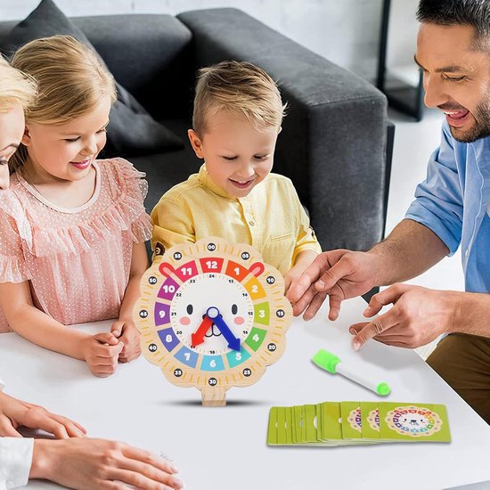 Houten Leerklok - Educatieve Klok Cijferklok - Tijd Leren Begrijpen - Interactief Leoen Design — afbeelding 4