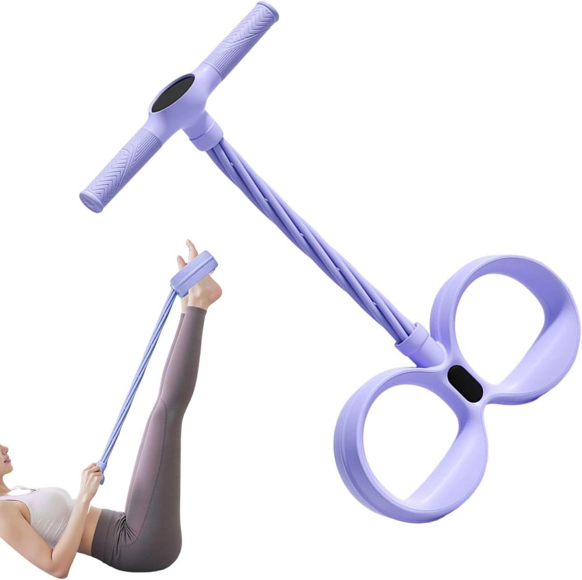 Spankabel Buiktrainer - Fitnesspomp Pedaal - Thuis Sporten - 6 Weerstandsbundels - Max 130cm Lengte - Paars