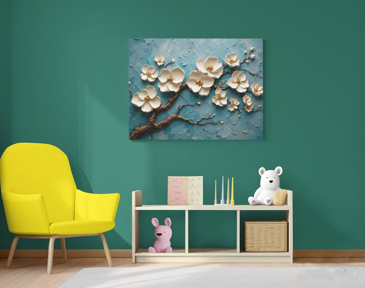 Trendex Global Modern Canvas Schilderij Witte Bloemen – Rustige Wanddecoratie 100x75 cm