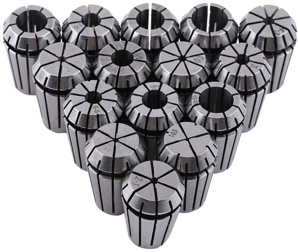 Dailygoody - OmGoods - Dailygoody - 15 Piece Er20 Spring Collet Set - Professionele kwaliteit - 1mm tot 13mm - Voor graveren en frezen - Geschikt voor lathe en...