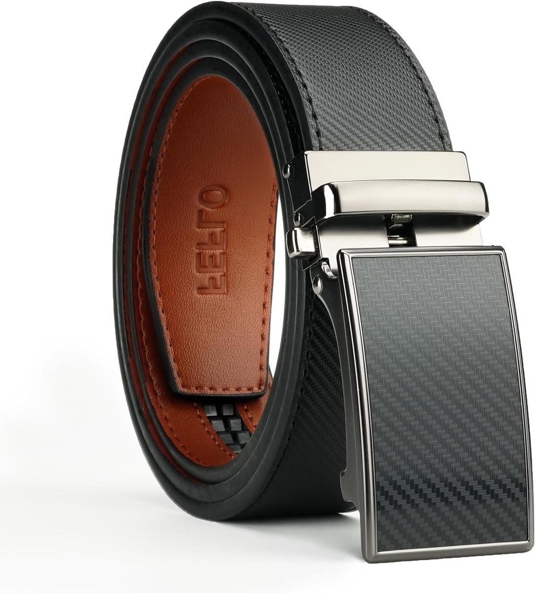 Stijlvolle Zwarte Leren Riem voor Mannen - Verstelbare Ratchet Riem voor Jeans, Broeken en Kostuums - Perfect als Cadeau voor Iedere Gelegenheid