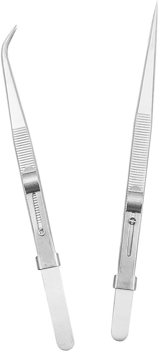 Precisie Tweezer Set - Sluitingstangetjes Verguld - Kleine Onderdelen Hanteren - Met Vergrendelingsmechanisme - 16.3 cm - Zilver