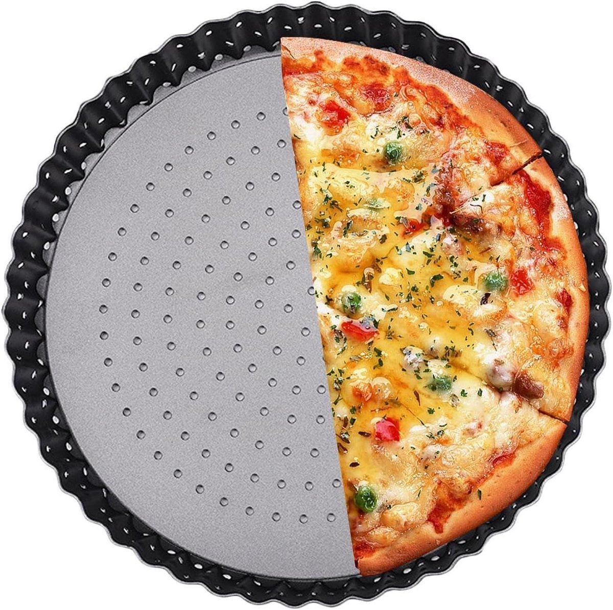 Pizzaplaat met gaten Pizzabodem bakplaat Pizza bakken Antiaanbaklaag 203 cm Zwart