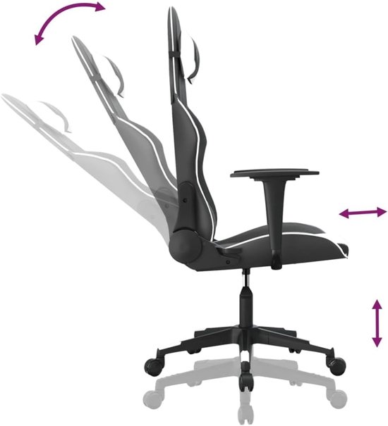 Gaming Stoel - Comfortabele Stoel - Comfortabel Gamen - Verstelbare Rugleuning - 1 stuk - Zwart Wit — afbeelding 4
