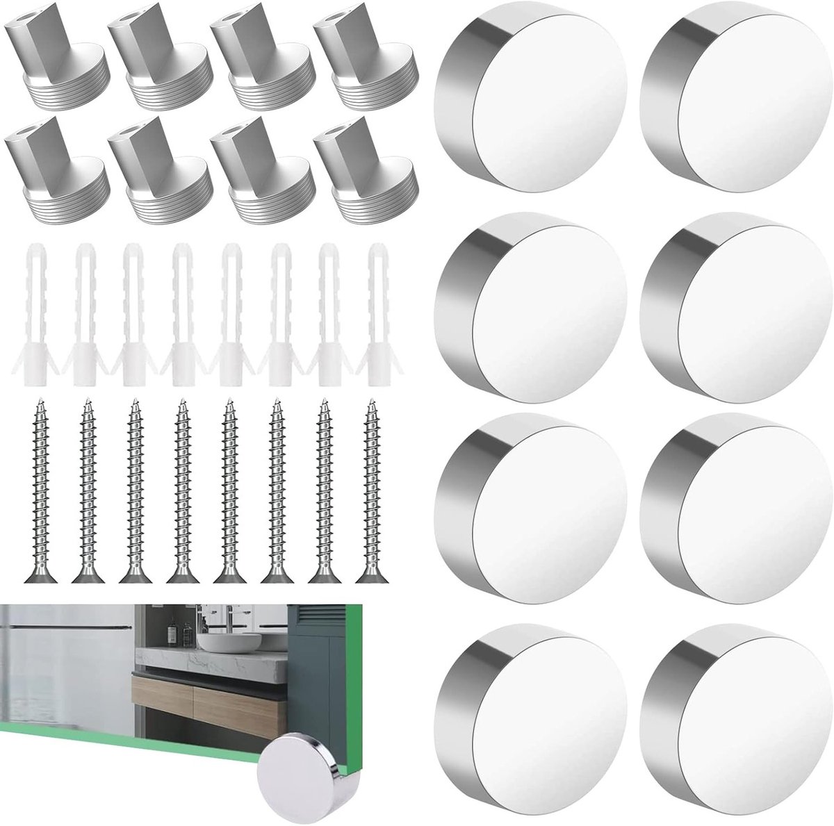 Set van 8 Spiegelhouders met 0.01mm Wandspeling, Acryl en RVS Klemmen voor Glasplaten van 2.5-6mm Dikte, Ideaal voor Keuken en Wanddecoratie