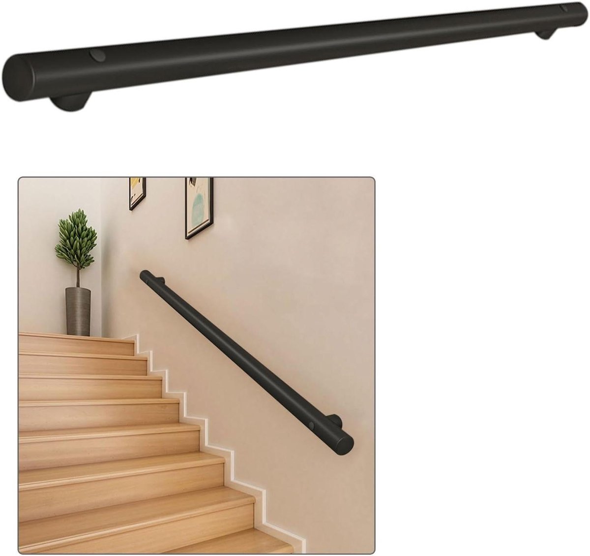 Veiligheidsleuning Trappen - Wandmontage Leuning - Veiligheid Verbeteren - Roestvrij Staal - 140 cm - Zwart