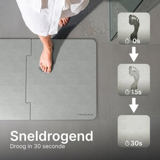 Minismus Diatomite Sneldrogende Badmat Extra Groot - Licht Grijs 80x50cm - Antislip Douchemat Binnen 30 Seconde Droog - Absorberende Badmat - Douche Mat - Diatomiet Badmat - Stenen Badmat - Badkamer Mat - WC Mat