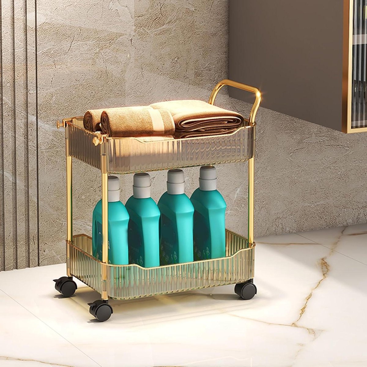 Opberg Trolley - Rolllende Kar - Keuken Organiseren - Afsluitbare Wielen - 2 Tier - Goud