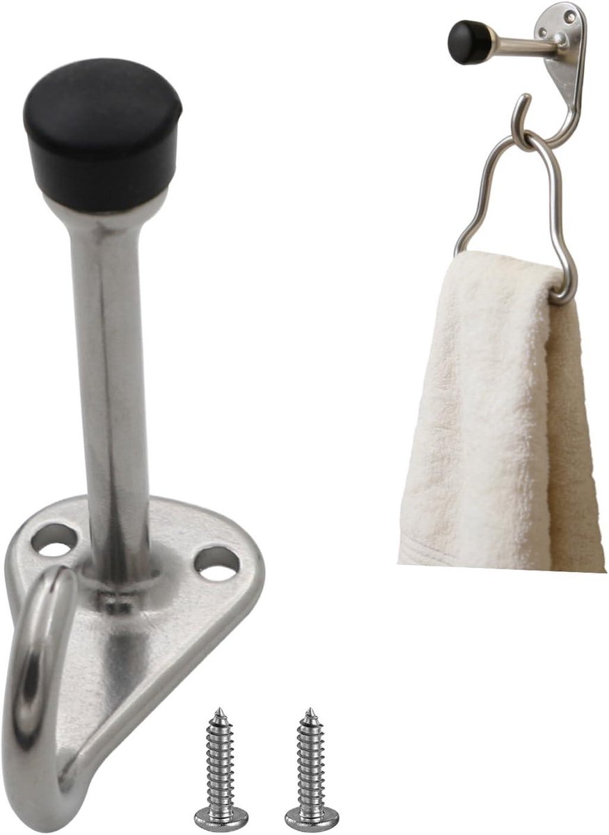 Deurstopper met Haak - Wandmontage Stopper - Muren Beschermen - Roestvrij Staal - 7x4x4 cm - Meerkleurig