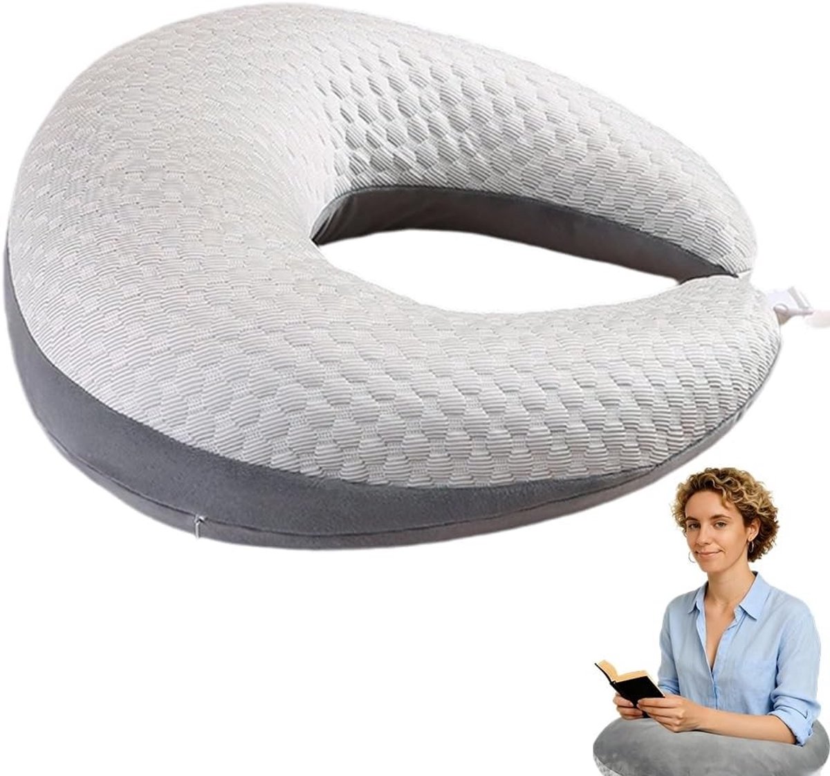 Ergonomisch Kussen voor Ondersteuning, Creatief Kussen voor Handwerken, Lezen en Spelen, Ideaal voor Bed en Bank, Comfortabel Armsteun Kussen in Wit en Grijs