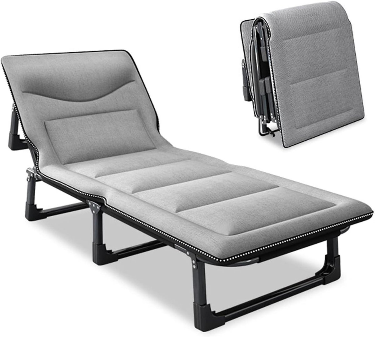 Vouwbaar Kampeerbed - Extra Breed Ledikant - Comfortabel Rusten - 4-Positie Verstelbaar - 320lbs Capaciteit - Eff eenkleurig