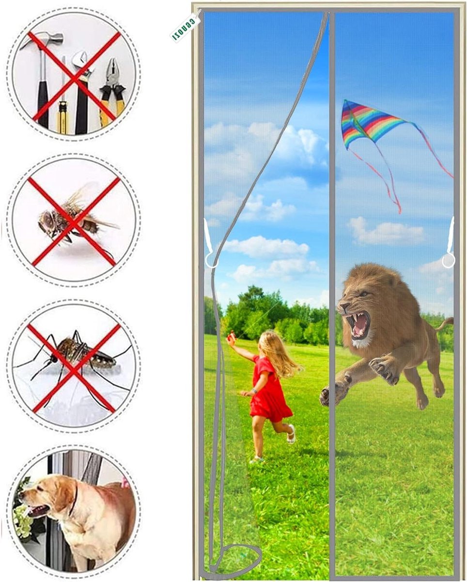 Magnetische Hordeur - Vliegengordijn Insectenhor - Buiten Zonder Insecten - Handsfree Te Gebruiken - 195 x 240 cm - Grijs