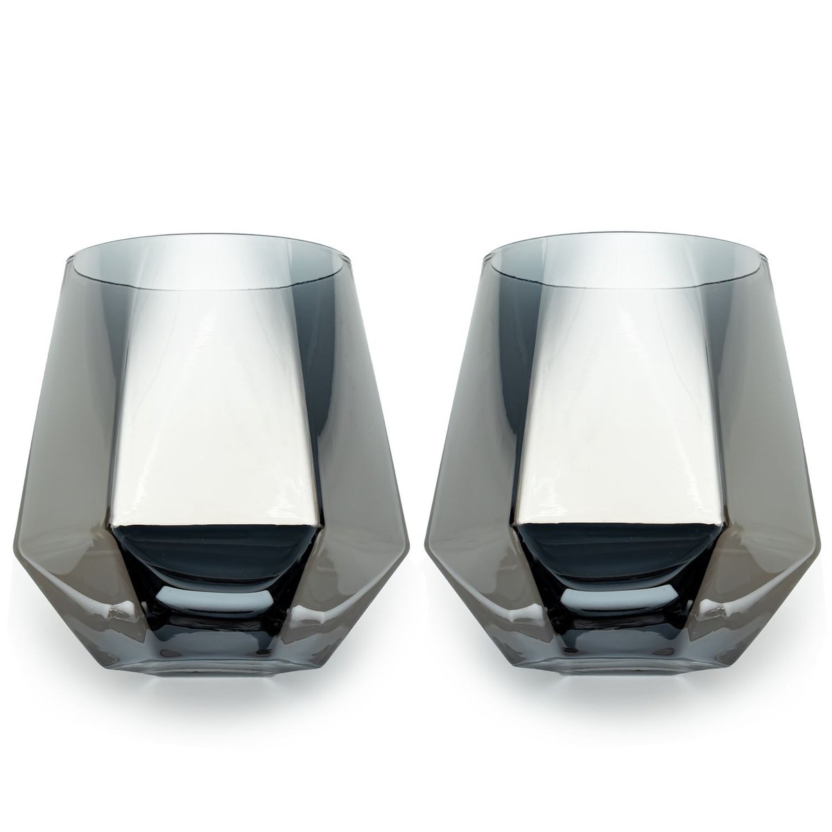 Intirilife 2x drinkglas in hexagon design in rookgrijs - 240 ml inhoud - watersapglas vaatwasmachinebestendig kristalglas schokbestendig