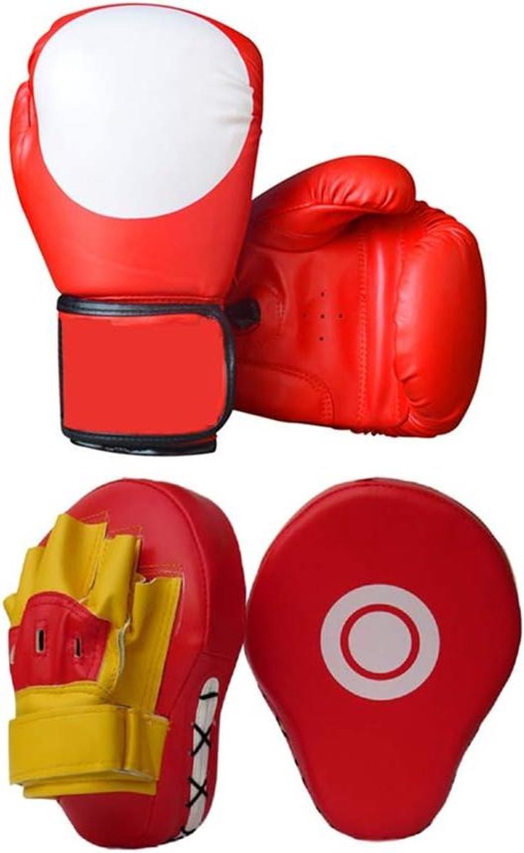 Bokshandschoenen Set - Focus Pads - Training en Sparren - Balans Kracht Mechanisme - Volwassen Maat - Rood