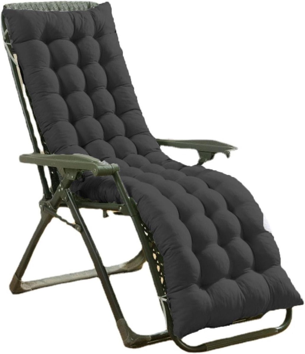 Tuinstoelkussen Zacht - Loungekussen Buiten - Comfortabel Zitten - Met Antislipbanden - 150 x 50 cm - Zwart