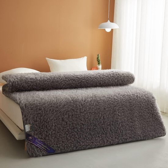 Opvouwbare Futonmatras - Vloerbed Rolbaar - Comfortabel Slapen - Zachte Pluche Stof - 90 x 190 cm - Warm Grijs — afbeelding 3