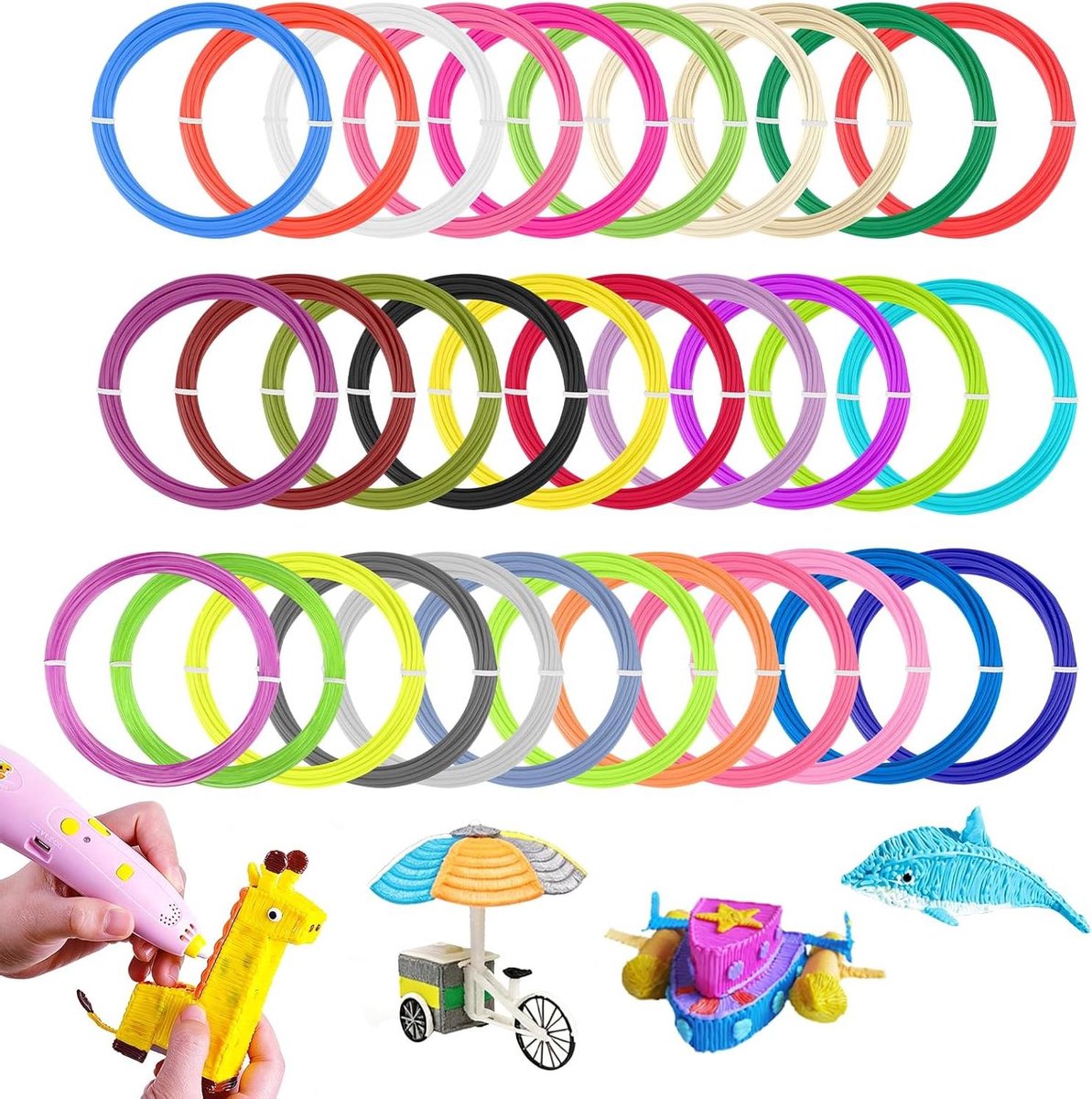 3D-pen filament - PLA filament - 3D-printen - 175 mm - 32 kleuren - Assorti