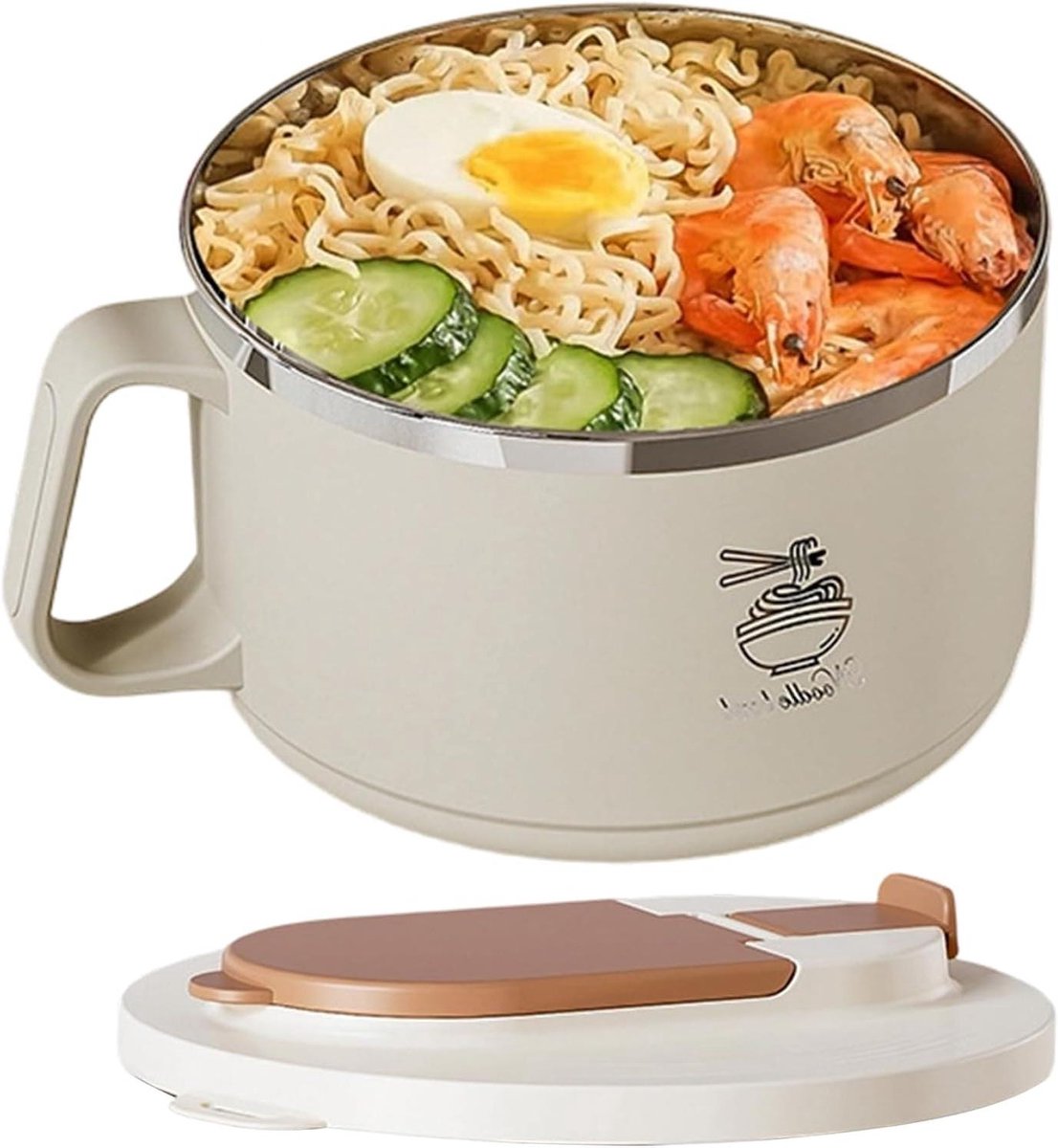 Noodle Bowl - Soepkom Opslagcontainer - Maaltijd Voorbereiden - Lekvrij Ontwerp - 1700ml - Beige
