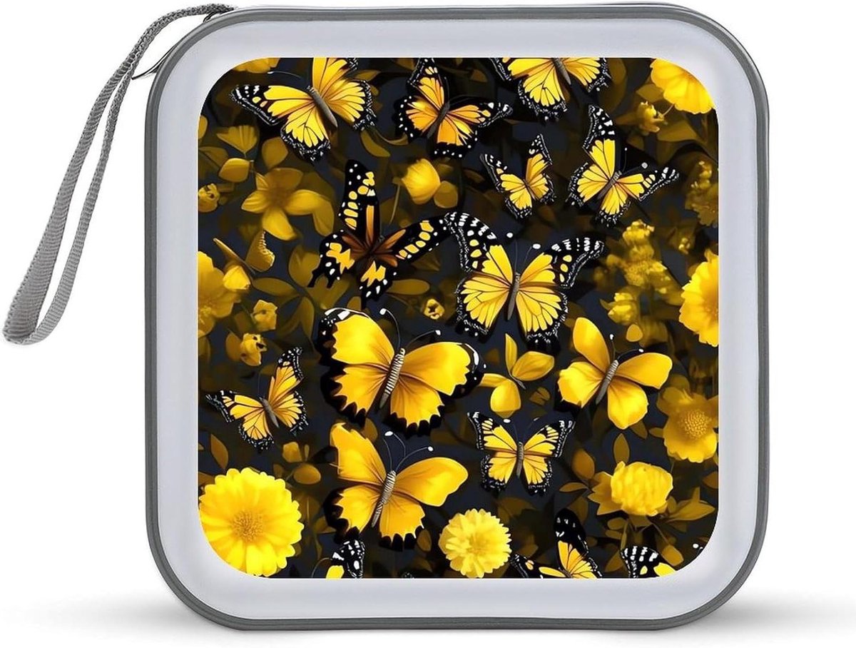Cd-hoesje - Dvd-map - Opslag Schijven - Hard Plastic - 40 Schijven - Gele Bloemen Vlinders