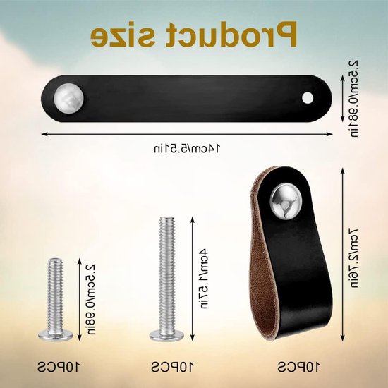 Zwarte leren handgreep van 11cm lang met 38mm schroef.