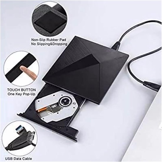Externe DVD Brander - Optisch Station - Bestanden Opslaan - Plug and Play - Compact Formaat - Zwart — afbeelding 2