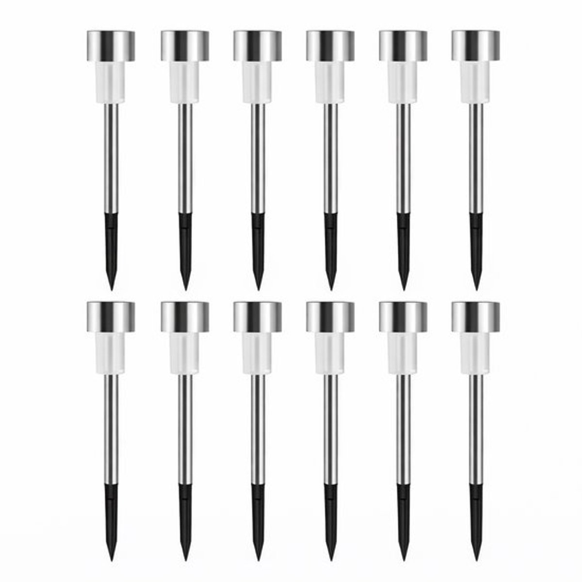 Jurrys Solar verlichting - Tuinverlichting - Tuinspots - Waterdicht - Zonne-energie - Duuzaam - Set van 12 - Rvs - Maat 4.5x29.5cm