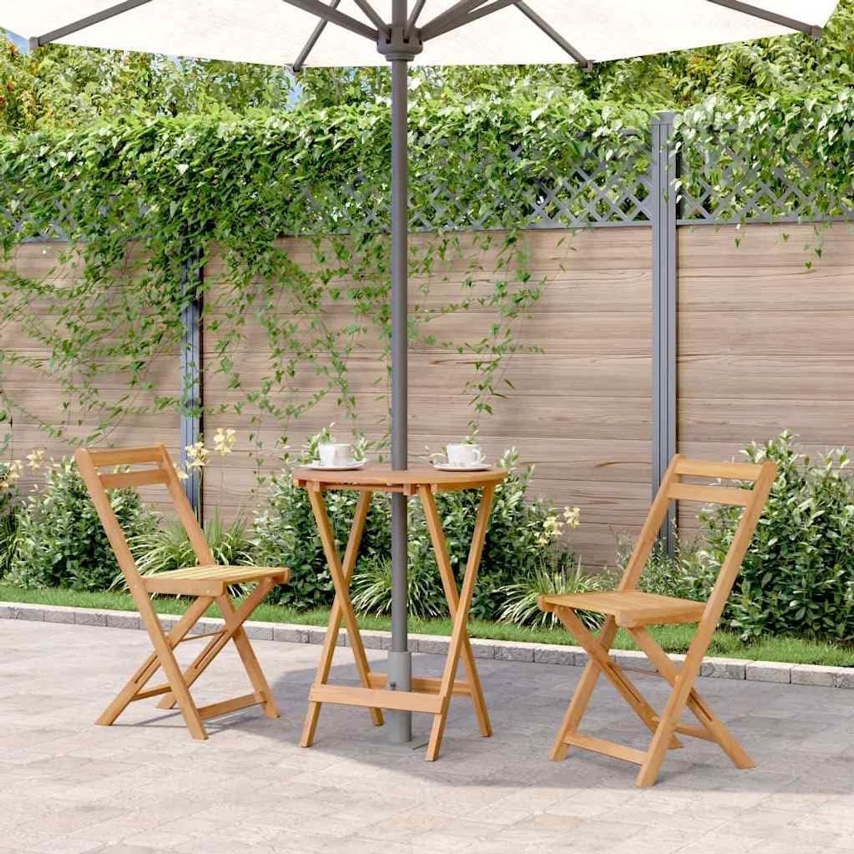 Tuintafel Inklapbaar - Balkontafel Terrastafel - Buiten Eten - Met Parasolgat - 60 x 75 cm - Houtkleur