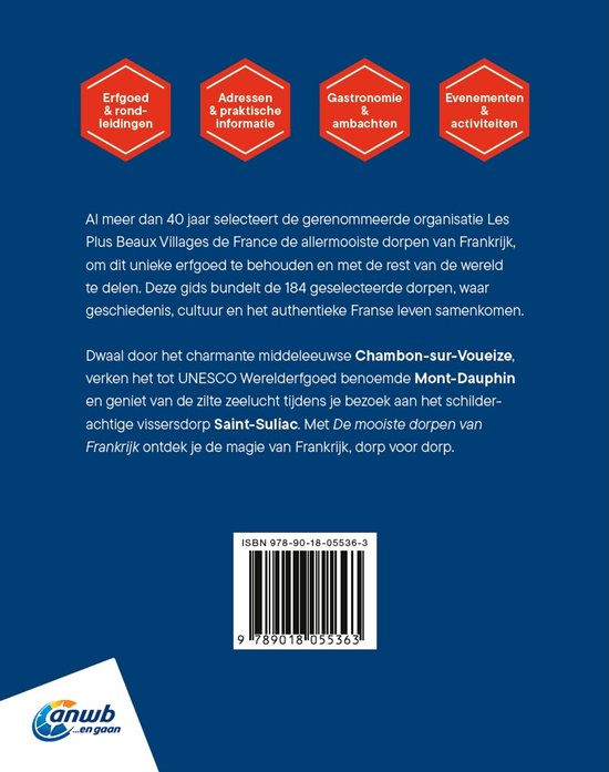 Achterkant van de gids 'De mooiste dorpen van Frankrijk' met ISBN.