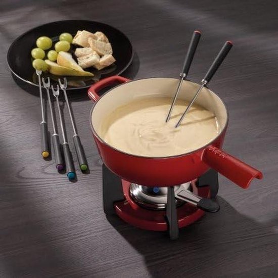 Gietijzeren Kaasfondueset - Fonduepan Set - Gezellige Avonden - Robuust Gietijzer - 18 L - Rood — afbeelding 3